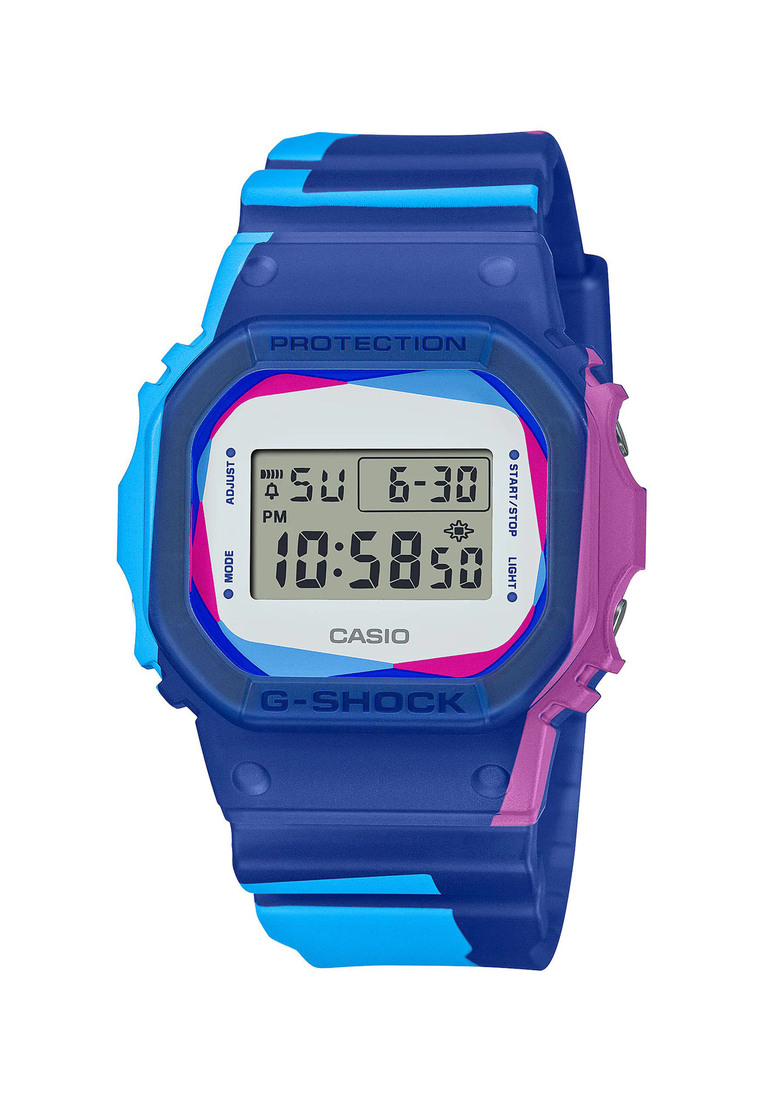 G-SHOCK Casio G-Shock Men's Digital Watch DW-5600 SERIES Overprint Carbon Core Guard Blue Resin Band Sports Men Watch DWE-5600PR-2