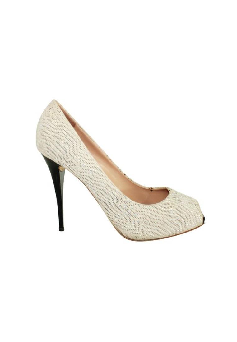 Gianvito Rossi Pre-Loved GIANVITO ROSSI Beige Peep-Toe Heels with Crystal Embellishments