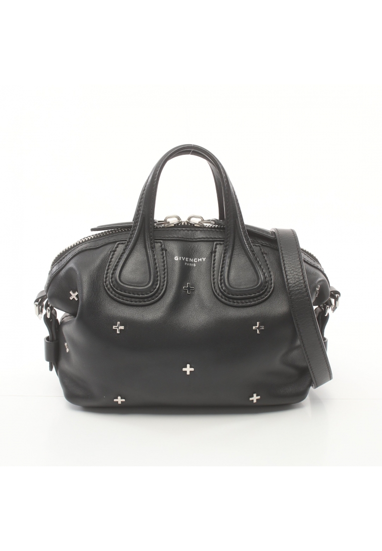 二奢 Pre-loved Givenchy nightingale micro Handbag leather black 2WAY