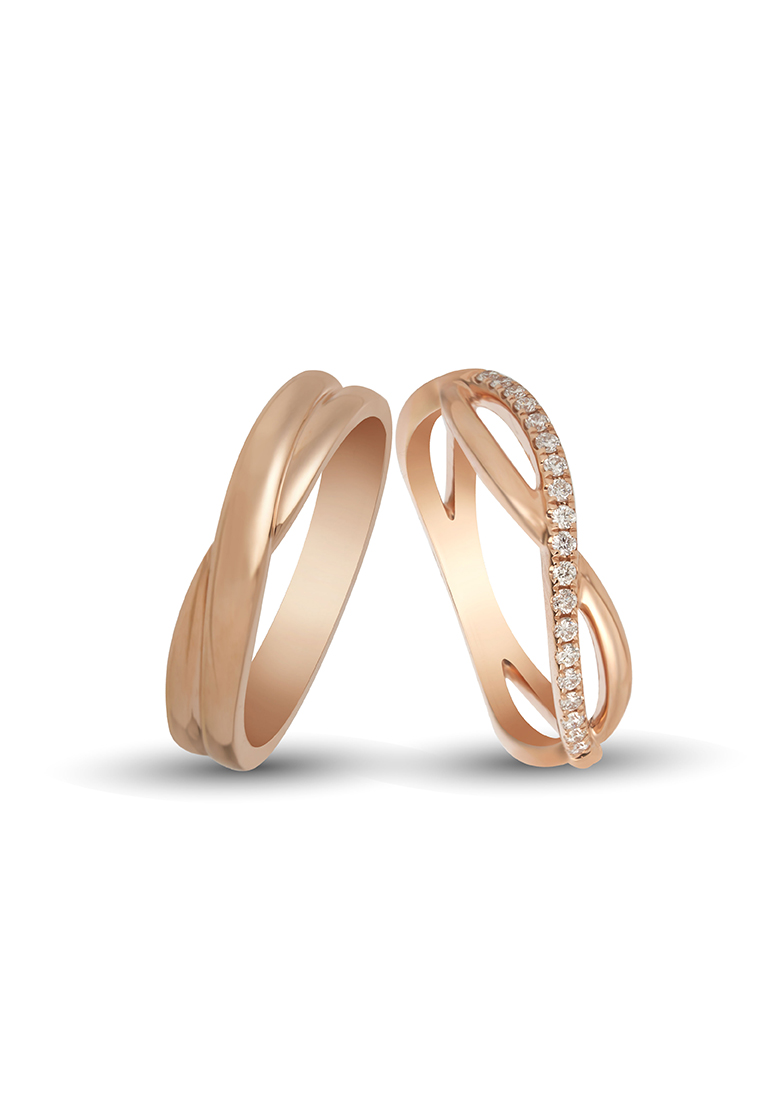 GOLDHEART Rose Gold Couple Rings, Promesse - 15-20