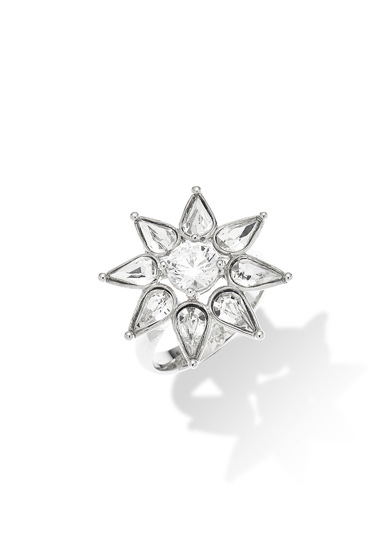Grossé Crystal Flower: 銀色，鋯石，水鑽戒指 GJ81622