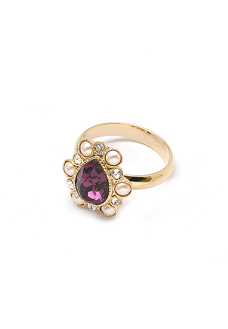 Grossé Bijou Bijou: 金色，紫色水鑽，仿珍珠戒指 GA80278