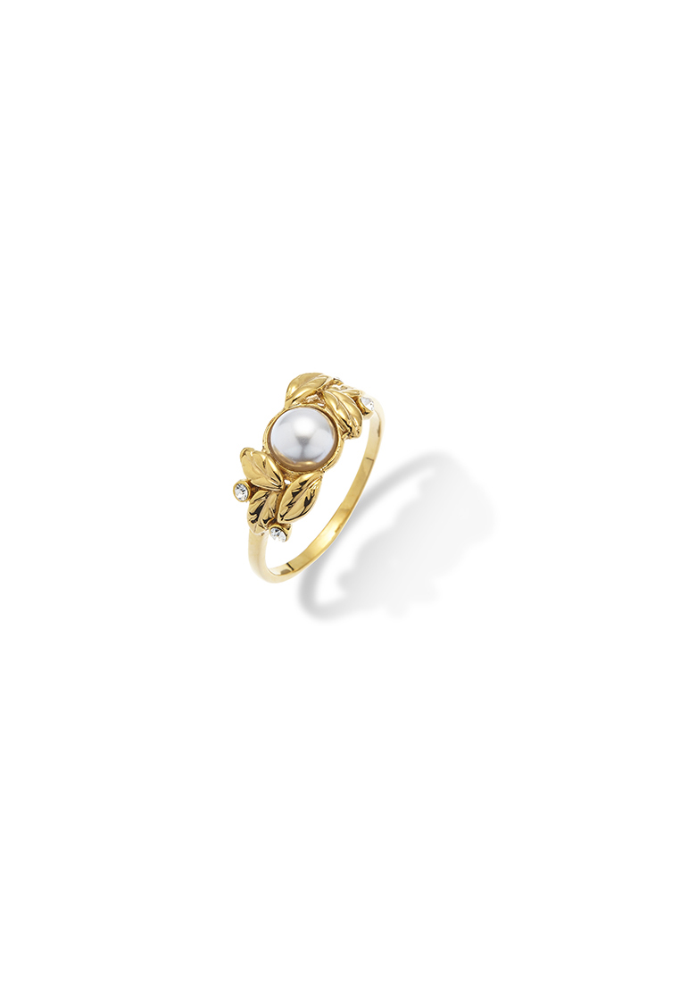 Grossé 葉韻: 金色，水鑽，仿珍珠戒指 GA80569