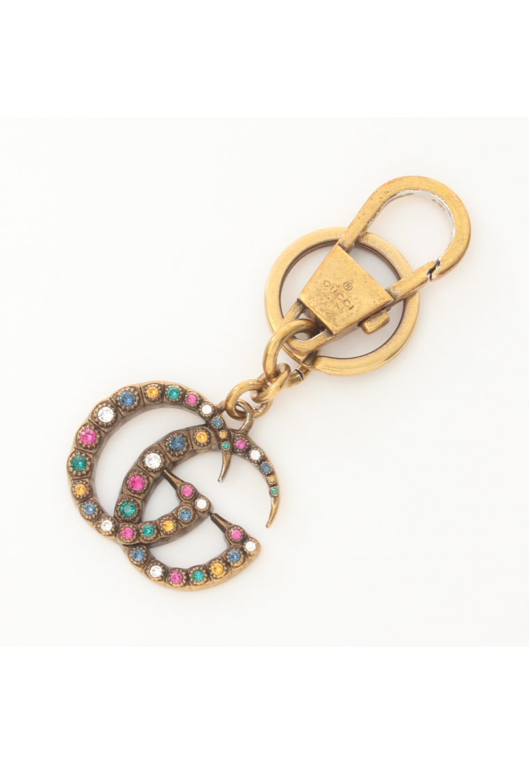 二奢 Pre-loved Gucci Double G bag charm key ring GP Rhinestone gold multicolor