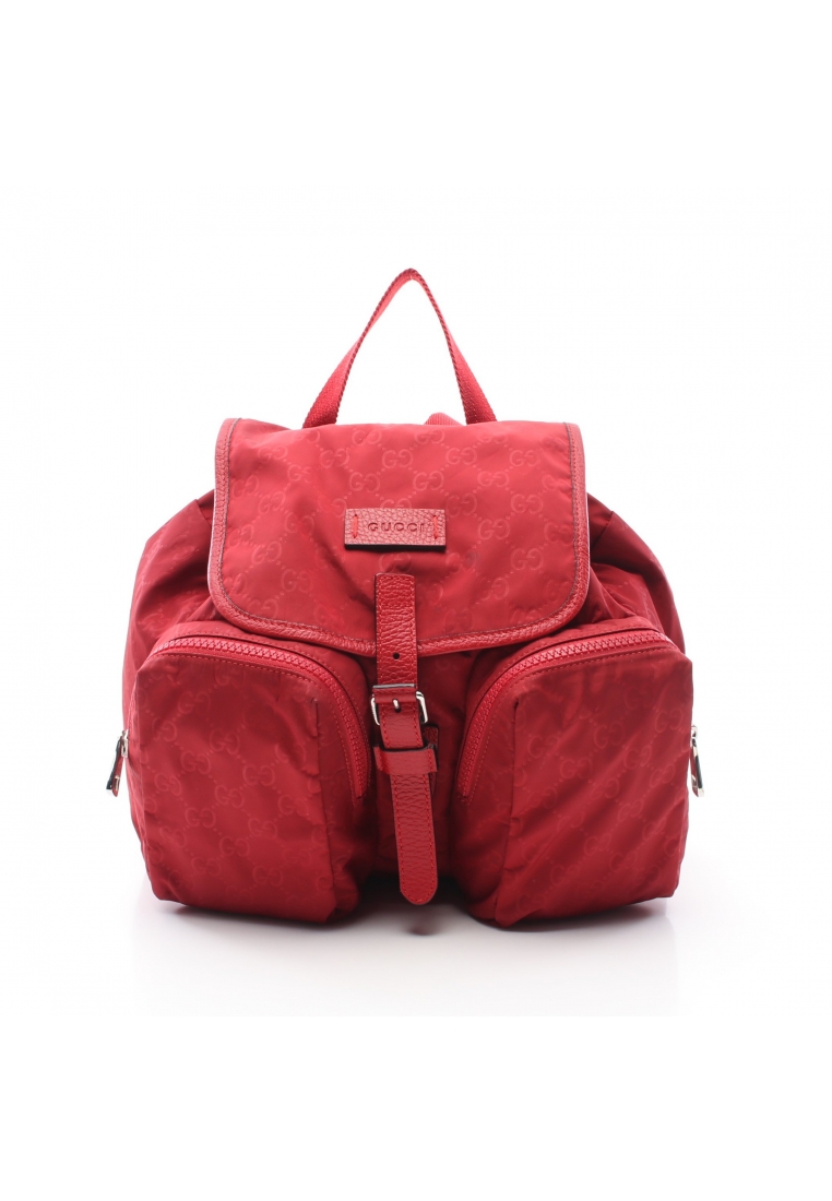 二奢 Pre-loved Gucci GG pattern Backpack rucksack Nylon leather Red