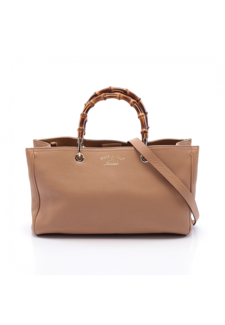 二奢 Pre-loved Gucci Bamboo shopper Medium Handbag tote bag leather pink beige 2WAY