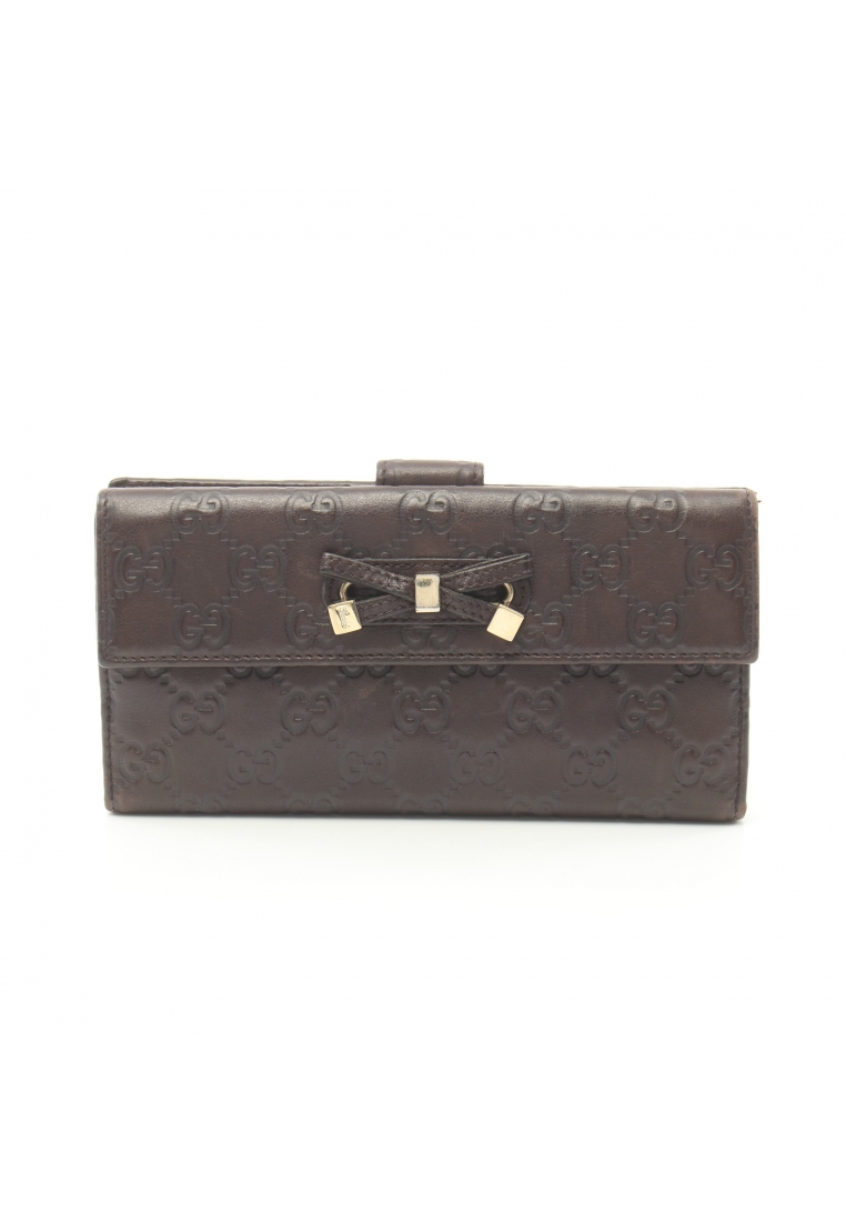 二奢 Pre-loved Gucci Princy gucci sima Bi-fold Long Wallet W hook wallet leather Dark brown