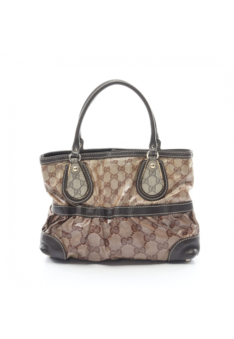 GUCCI 二奢 Pre-loved Gucci GG Crystal Handbag tote bag Coated canvas leather PVC beige Dark brown