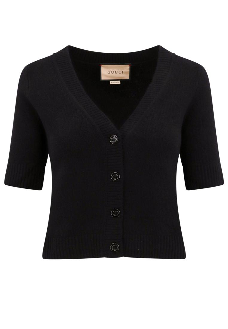 Gucci Wool and cashmere cardigan with GUCCI intarsia - GUCCI - Black