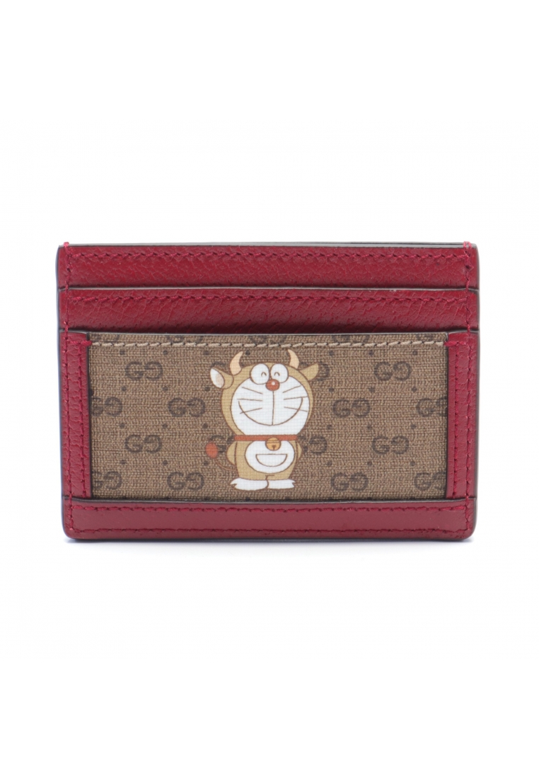 二奢 Pre-loved Gucci GUCCI × Doraemon Mini GG Supreme card case leather PVC Brown Red multicolor