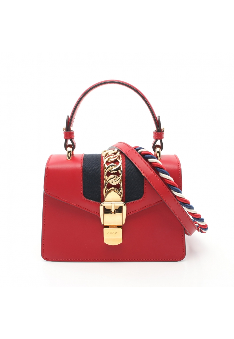 二奢 Pre-loved Gucci Sylvie sherry line Handbag leather Red multicolor 2WAY