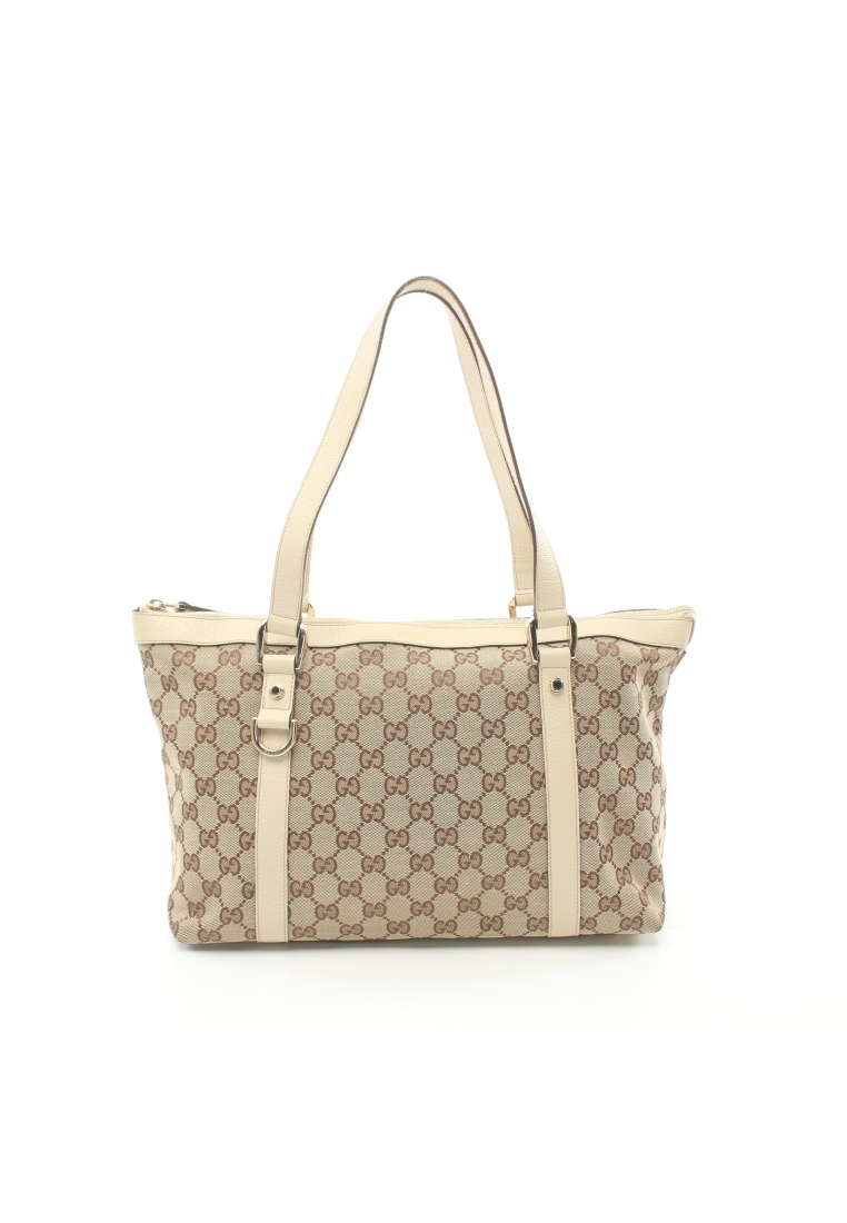 二奢 Pre-loved Gucci Abby GG canvas Shoulder bag tote bag canvas leather beige off white