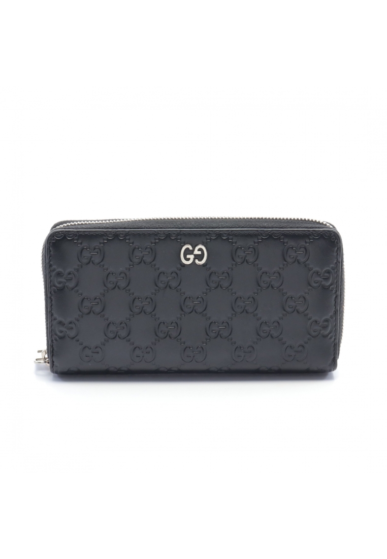 二奢 Pre-loved Gucci gucci sima round zipper long wallet leather black