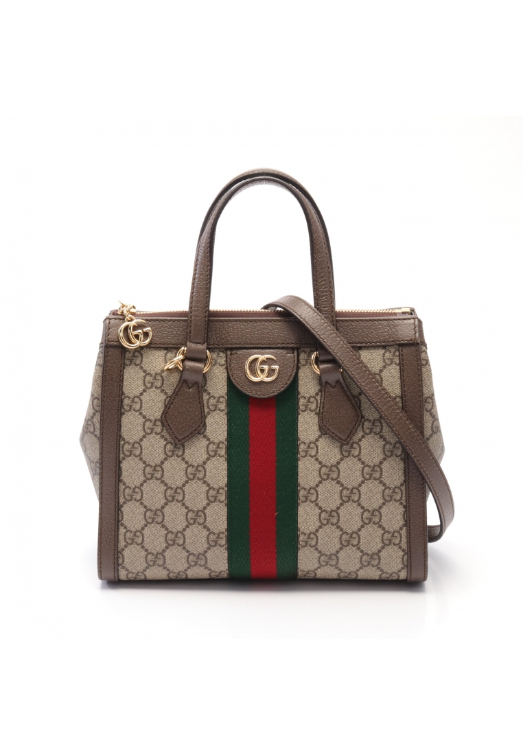 Gucci 二奢 Pre-loved GUCCI Ophidia GG Small Handbag tote bag PVC leather beige Dark brown multicolor 2WAY