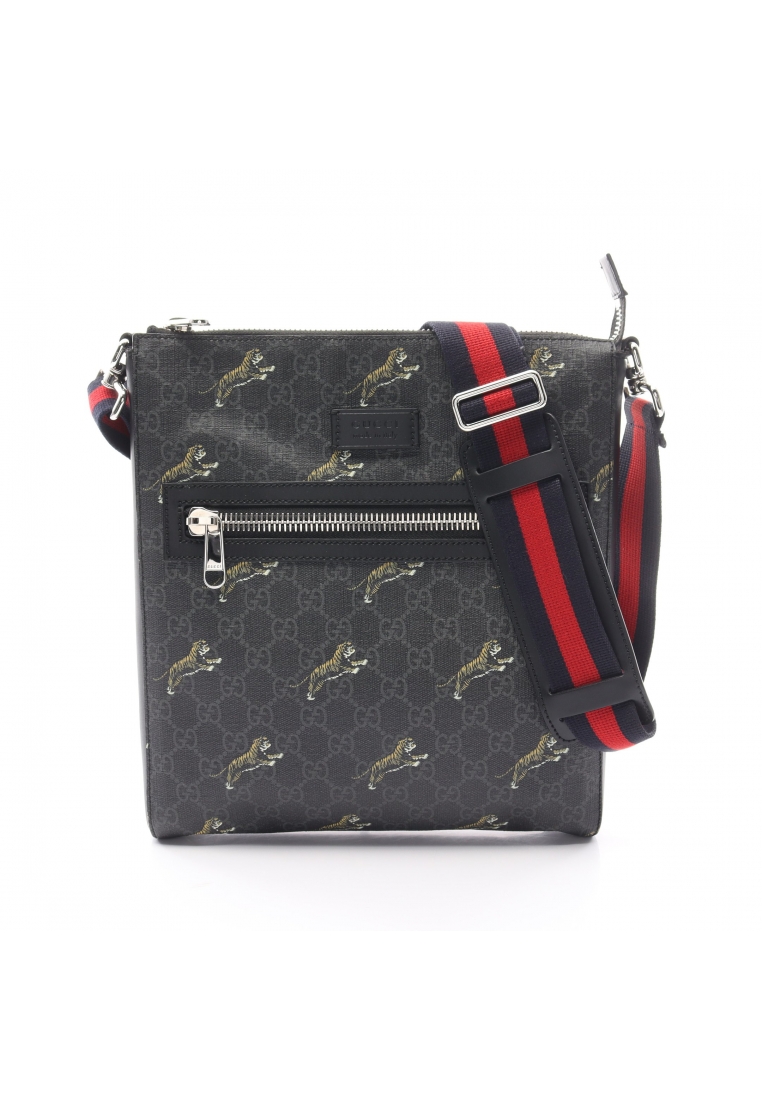 Gucci 二奢 Pre-loved GUCCI GG Supreme tiger Messenger bag sherry line Shoulder bag PVC leather black multicolor