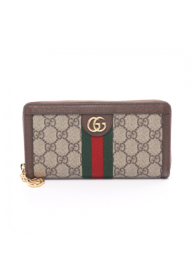 二奢 Pre-loved Gucci Ophidia GG Supreme sherry line round zipper long wallet PVC leather beige multicolor