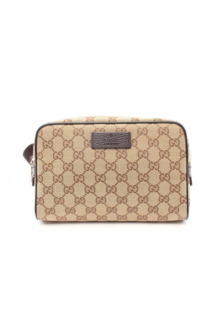 二奢 Pre-loved Gucci GG canvas body bag waist bag canvas leather beige Dark brown