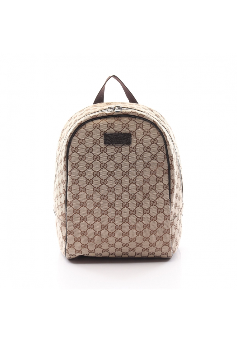 二奢 Pre-loved Gucci GG canvas Backpack rucksack canvas leather beige Dark brown
