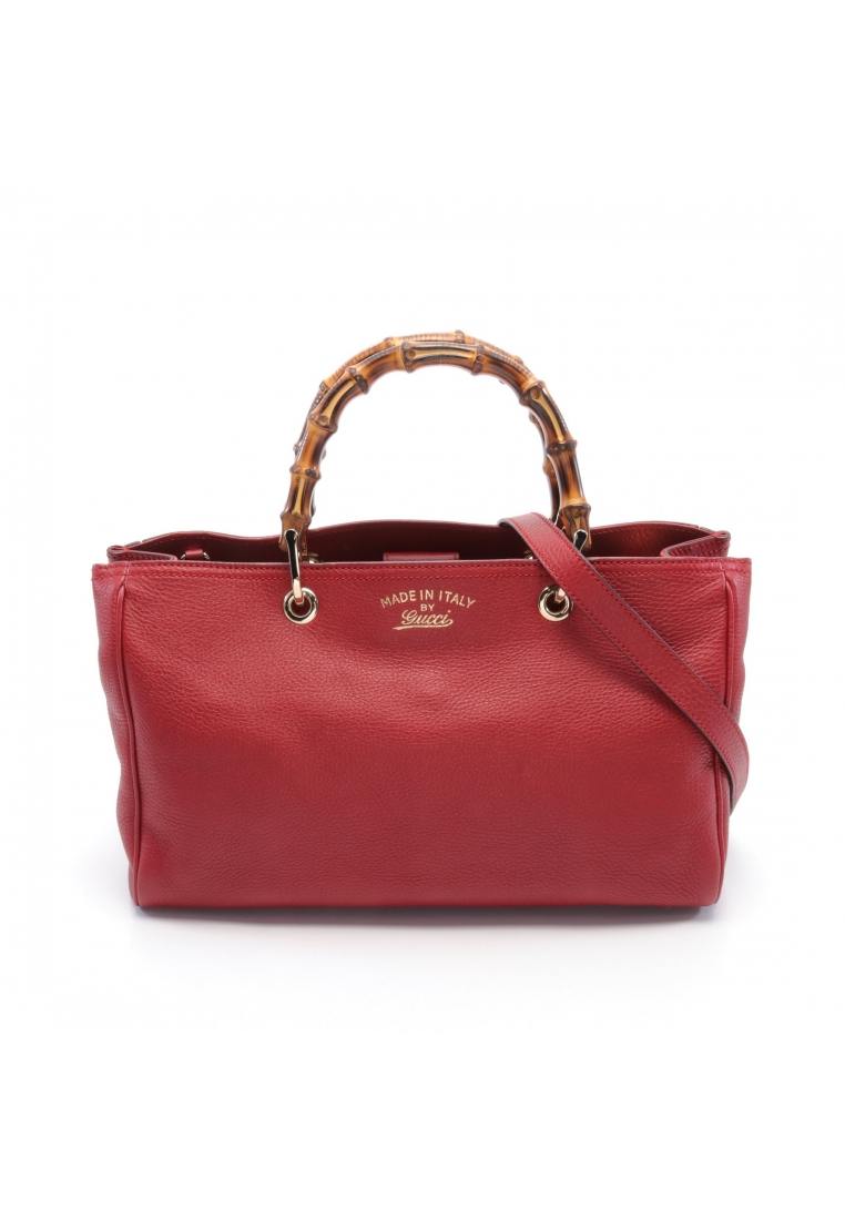 Gucci 二奢 Pre-loved GUCCI Bamboo shopper Medium Handbag tote bag leather Red 2WAY