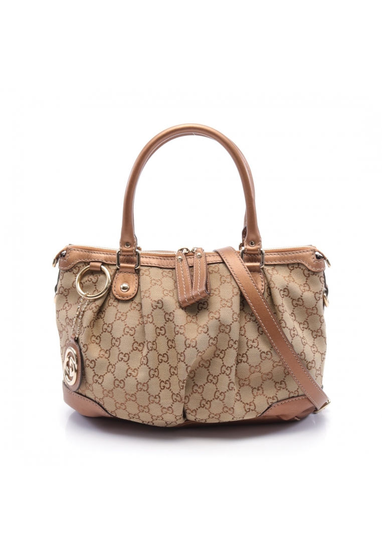 二奢 Pre-loved Gucci Sukey GG canvas Handbag canvas leather beige Brown 2WAY