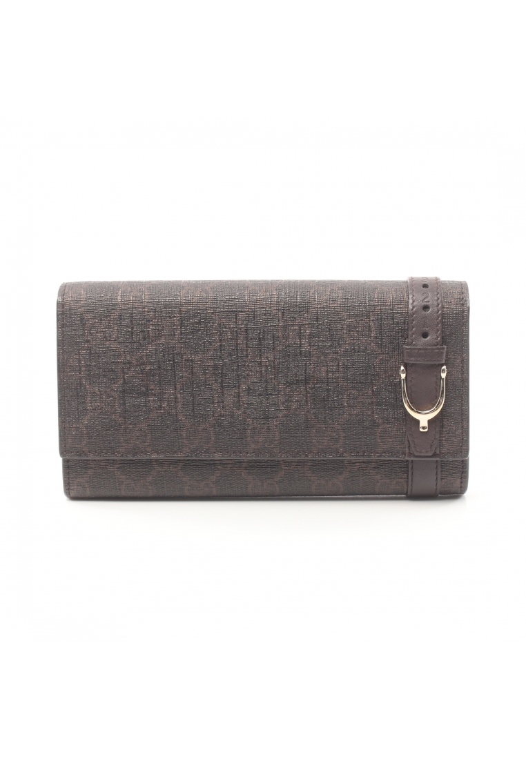 二奢 Pre-loved Gucci GG Supreme Bi-fold Long Wallet PVC leather Dark brown