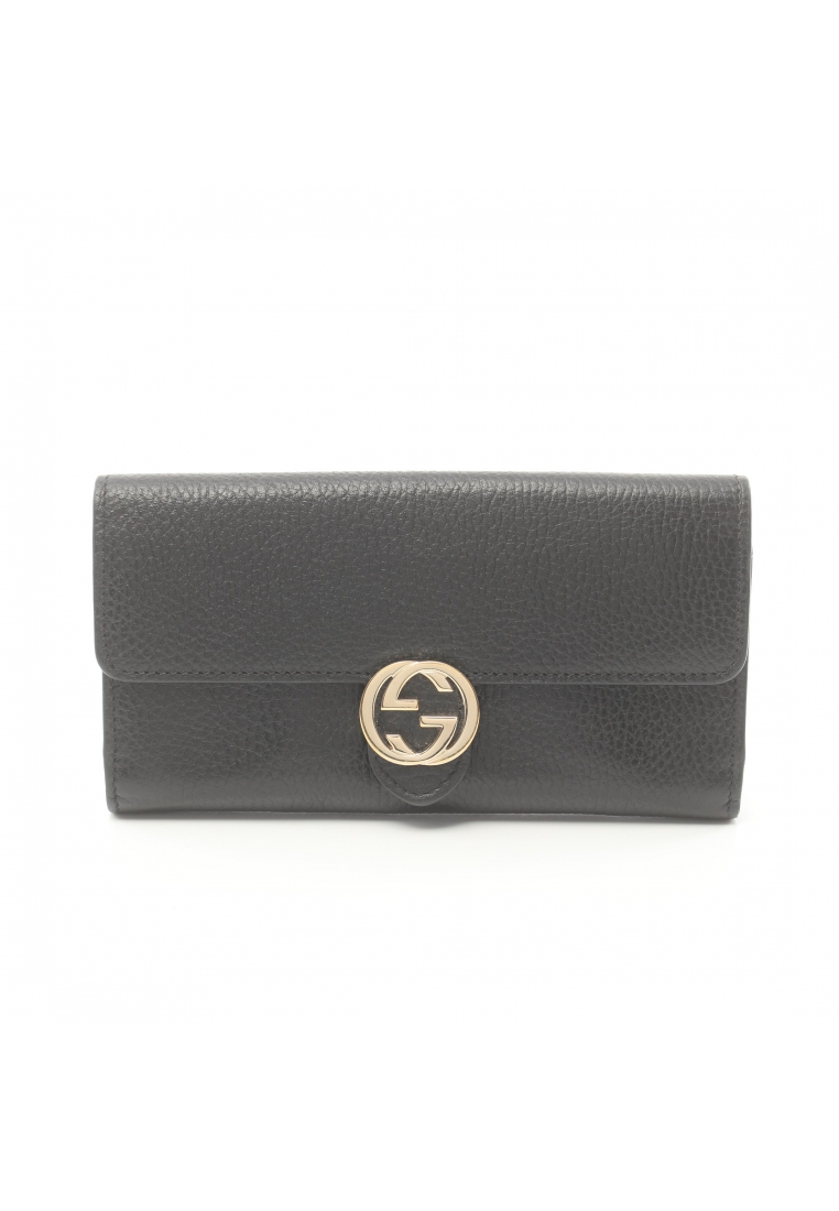 二奢 Pre-loved Gucci Interlocking G Bi-fold Long Wallet leather black