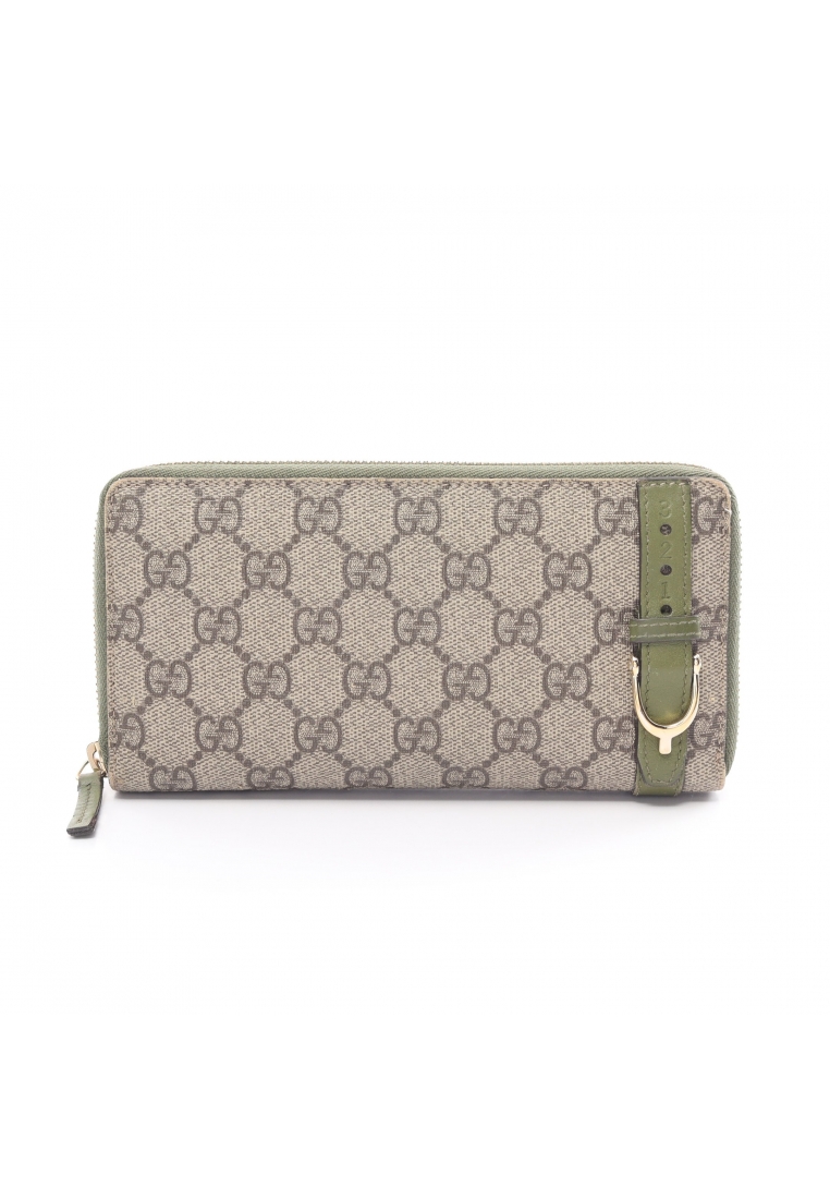 二奢 Pre-loved Gucci Nice GG Supreme round zipper long wallet PVC leather beige green