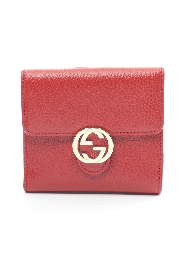 二奢 Pre-loved Gucci Interlocking G Bi-fold wallet W hook wallet leather Red