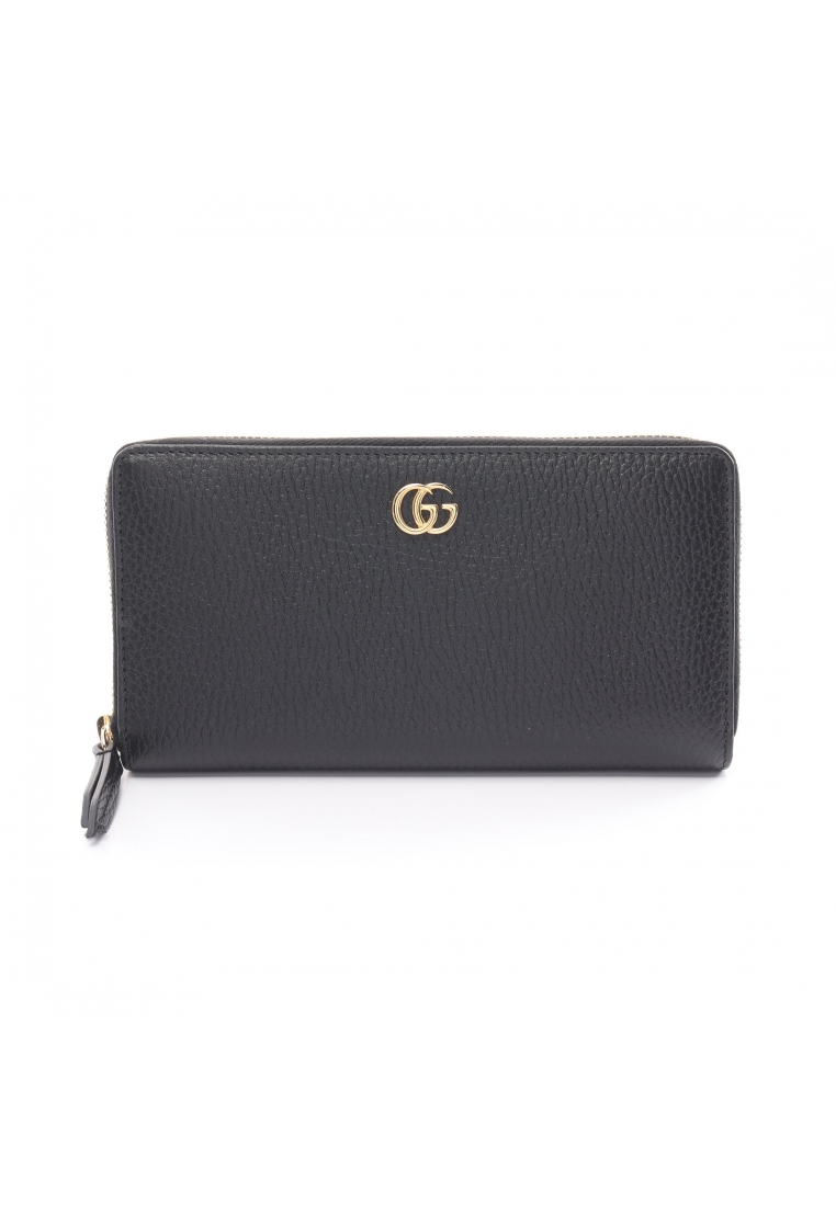 二奢 Pre-loved Gucci petite marmont GG Marmont round zipper long wallet leather black