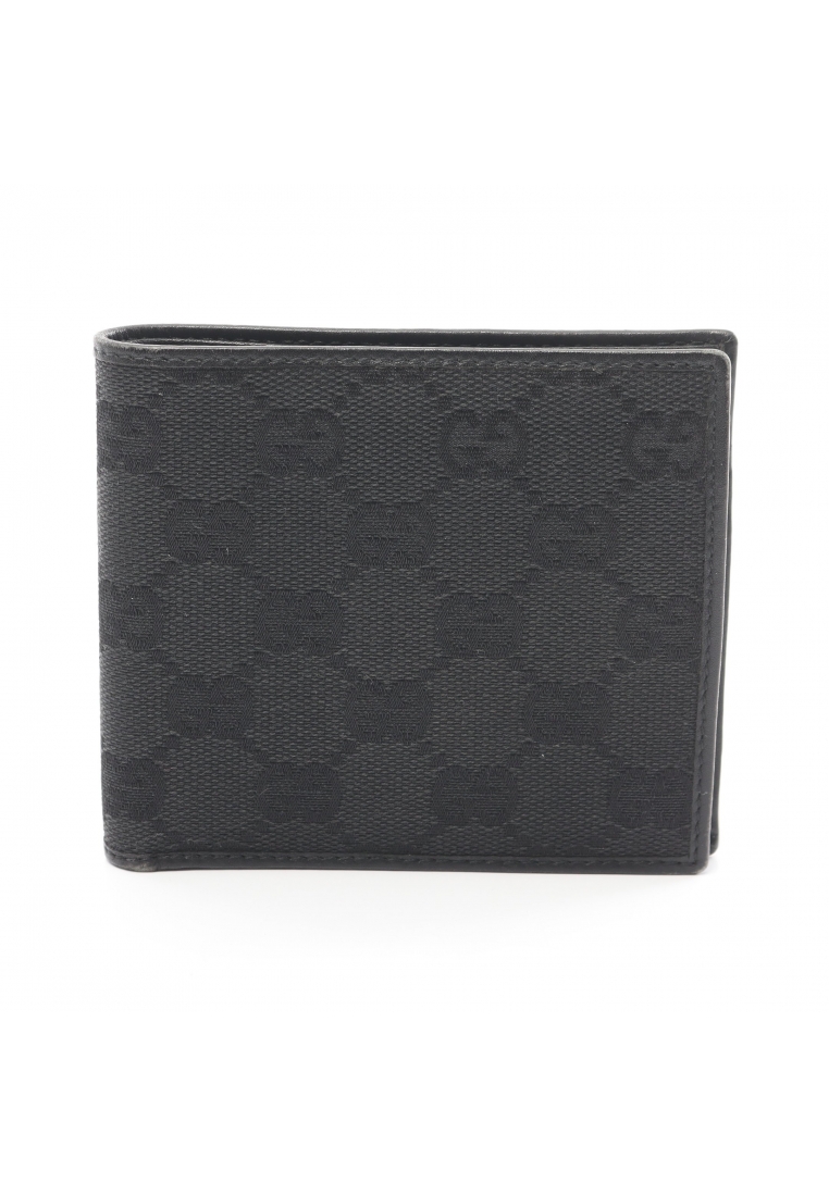 二奢 Pre-loved Gucci GG canvas Bi-fold wallet canvas leather black