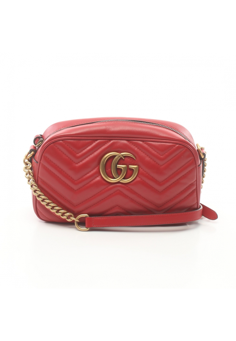 二奢 Pre-loved Gucci GG Marmont chain shoulder bag leather Red