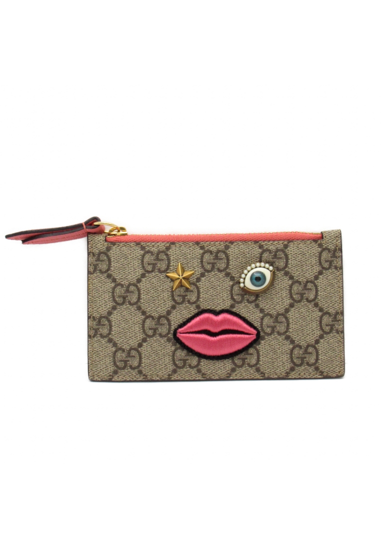 二奢 Pre-loved Gucci GG Supreme Face motif coin purse coin purse PVC Coated Canvas GG Supreme beige pink