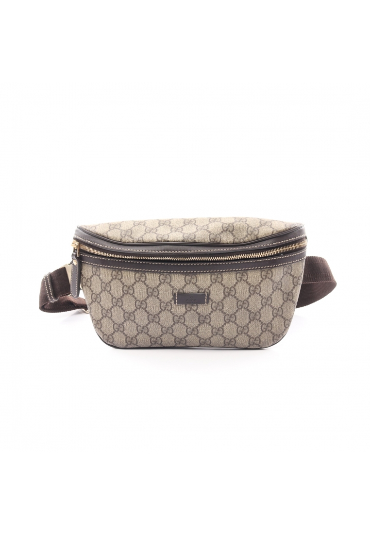 二奢 Pre-loved Gucci GG Supreme body bag waist bag PVC leather beige Dark brown