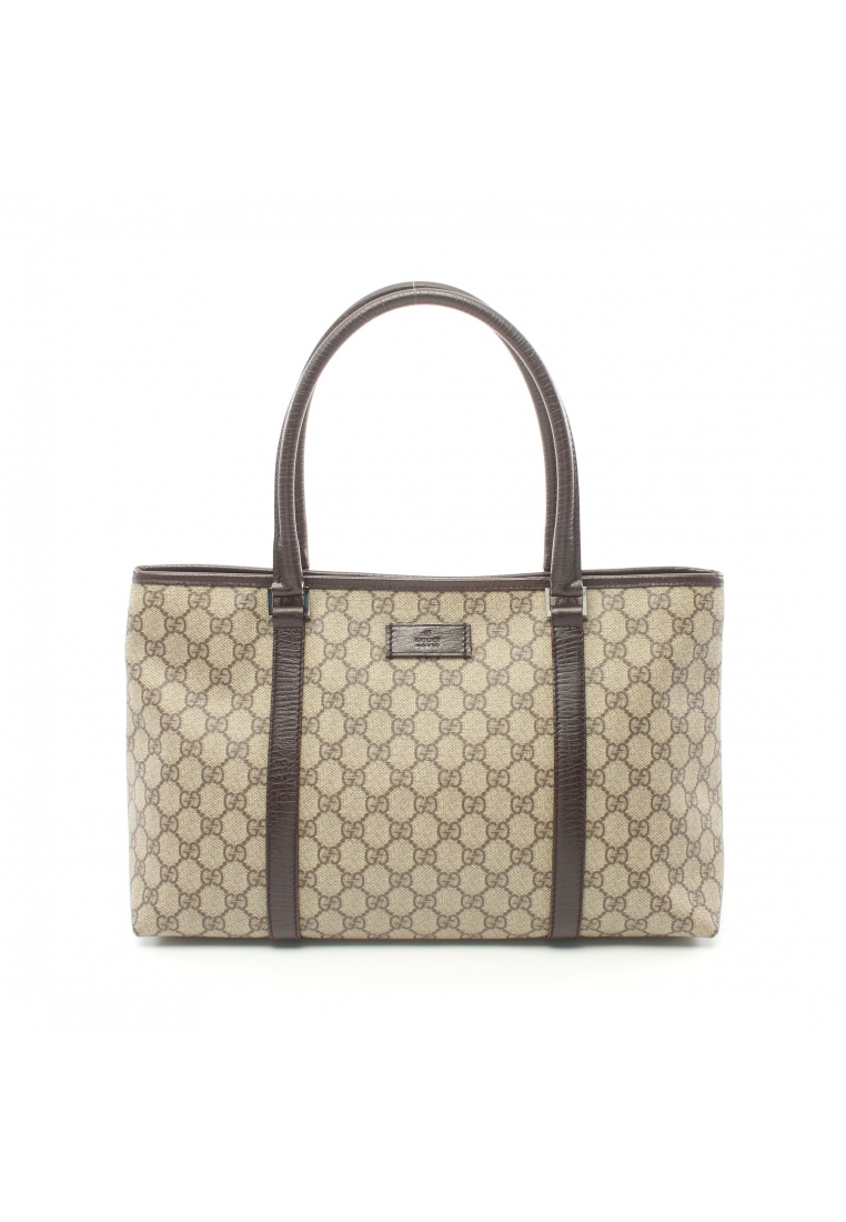 二奢 Pre-loved Gucci GG Supreme Handbag tote bag PVC leather beige Dark brown