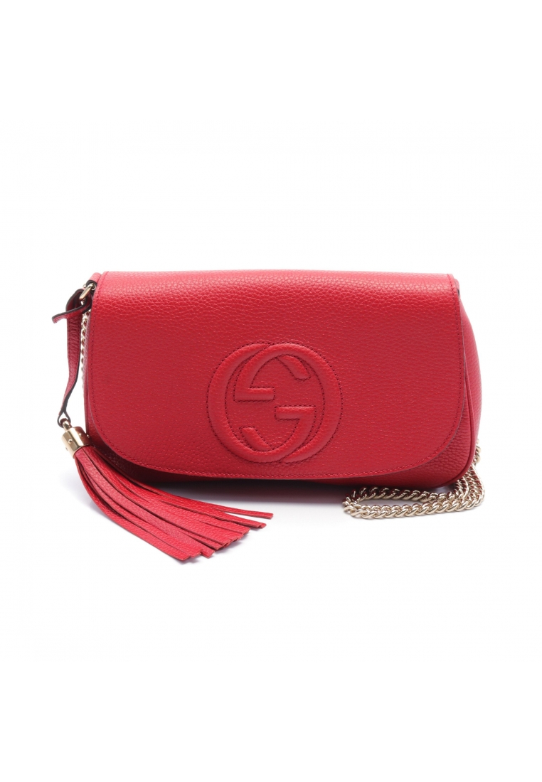二奢 Pre-loved Gucci Soho Interlocking G chain shoulder bag leather Red