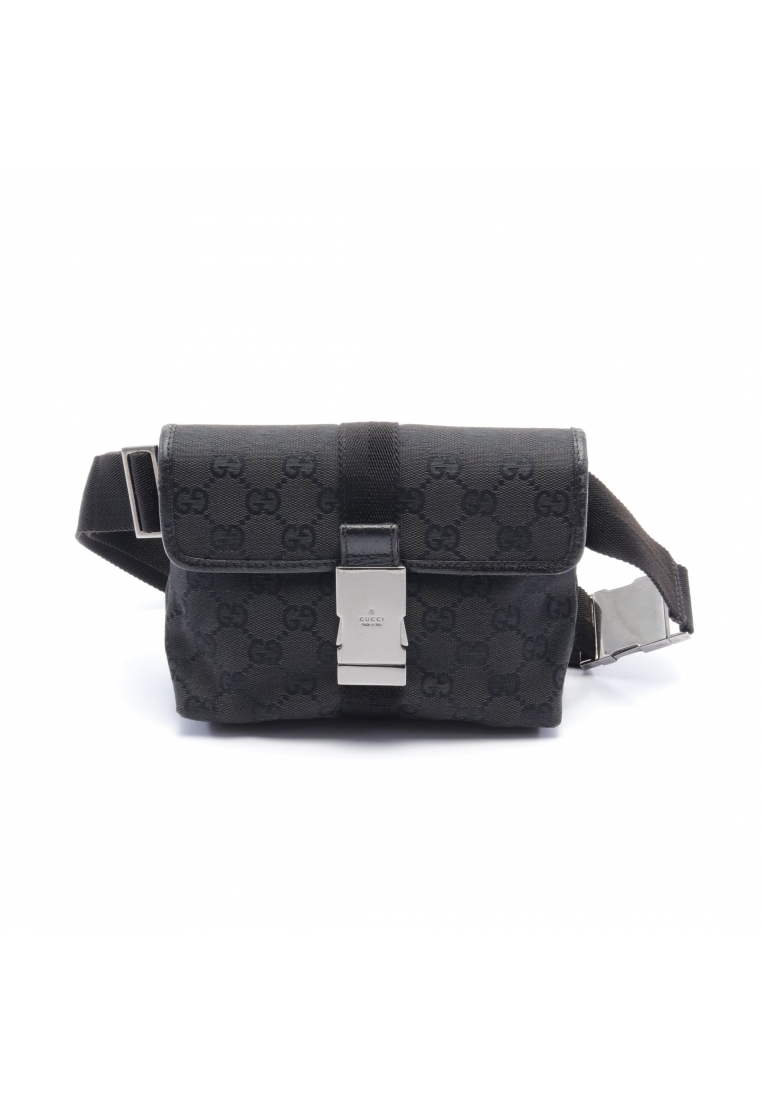 二奢 Pre-loved Gucci GG canvas body bag waist bag canvas leather black