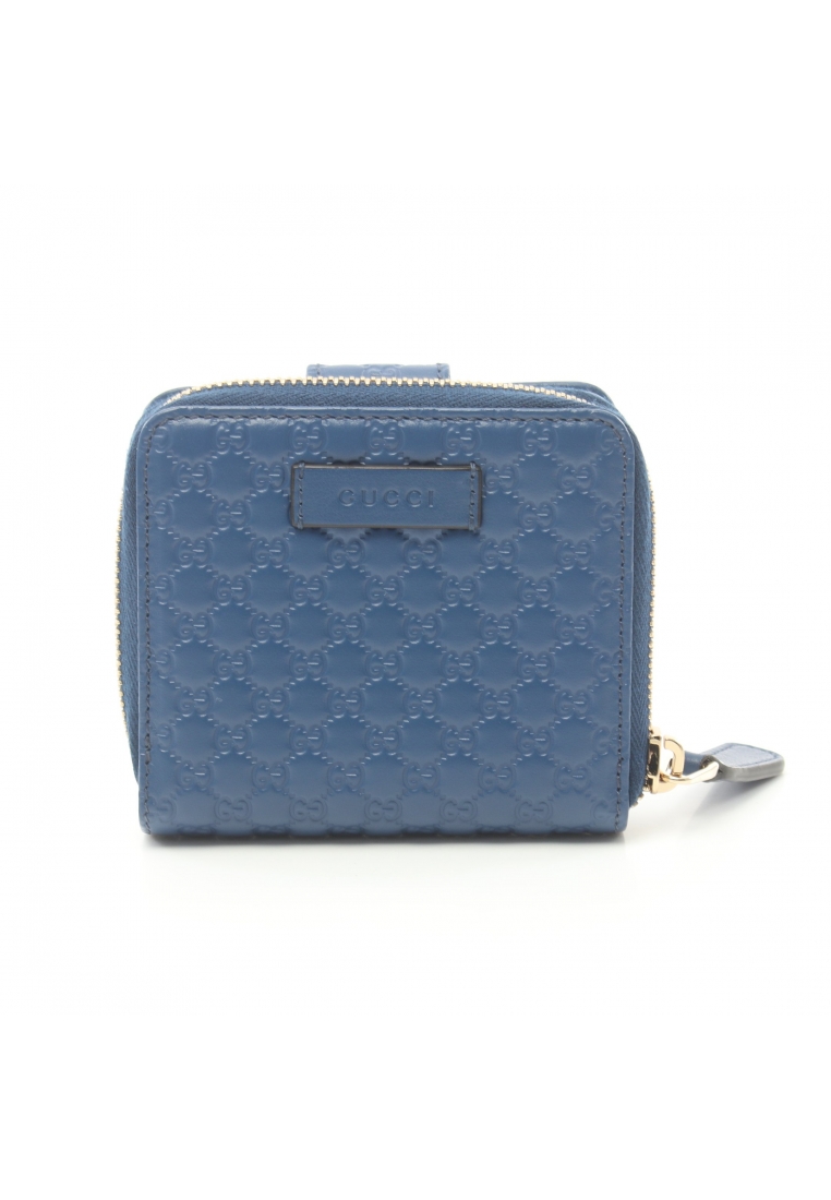 GUCCI 二奢 Pre-loved Gucci Micro GG Guccissima Bi-fold wallet leather blue