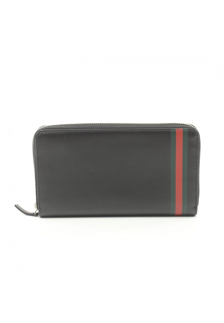 二奢 Pre-loved Gucci sherry line round zipper long wallet leather black multicolor