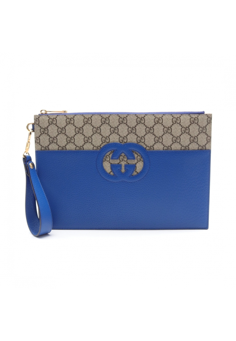 二奢 Pre-loved Gucci Interlocking G GG Supreme Clutch bag leather PVC blue Brown beige