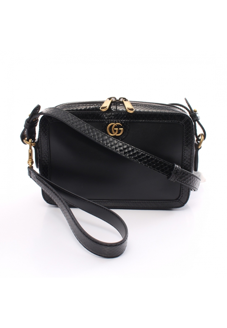 GUCCI 二奢 Pre-loved Gucci Double G Shoulder bag leather Python Snake Skin black