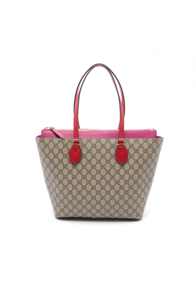 二奢 Pre-loved Gucci GG Supreme Shoulder bag tote bag PVC leather beige Red multicolor