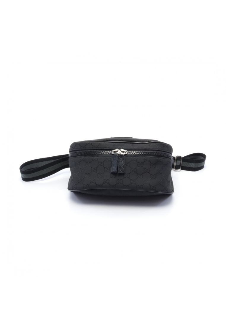 二奢 Pre-loved Gucci GG pattern waist bag body bag Nylon leather black