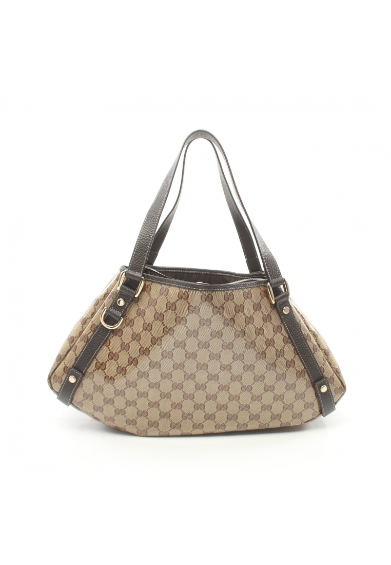 二奢 Pre-loved Gucci Abby GG Crystal Shoulder bag Coated canvas leather beige Dark brown