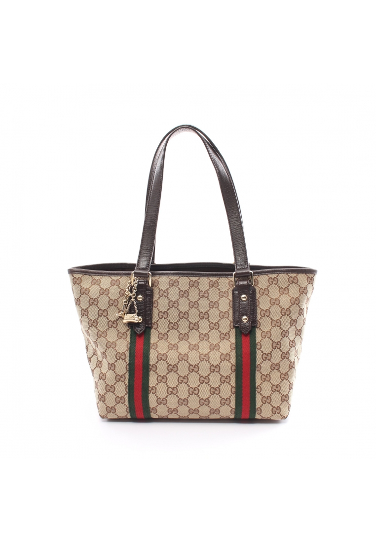 二奢 Pre-loved Gucci GG canvas sherry line Handbag tote bag canvas leather beige multicolor with charm