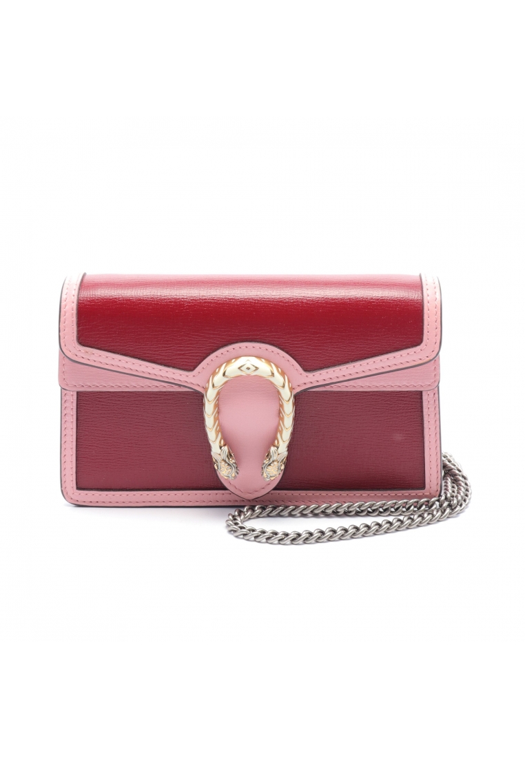 二奢 Pre-loved Gucci Dionysus super mini chain shoulder bag leather pink Red with key ring