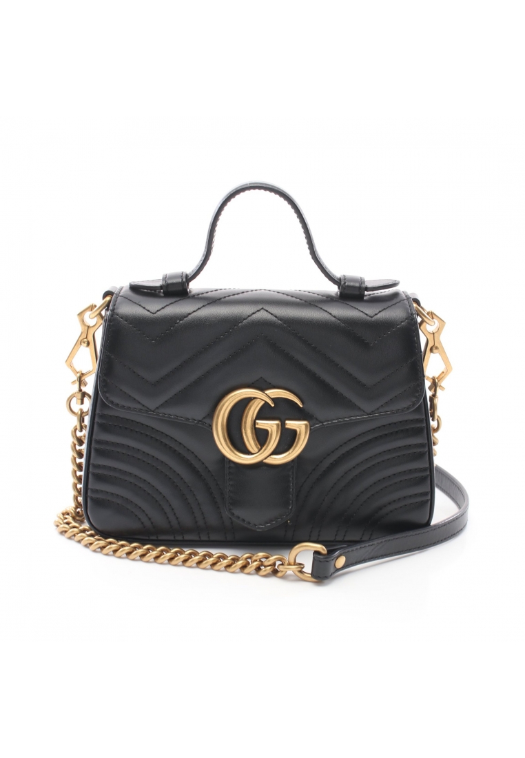 Gucci 二奢 Pre-loved GUCCI mini top handle bag GG Marmont Handbag leather black 2WAY