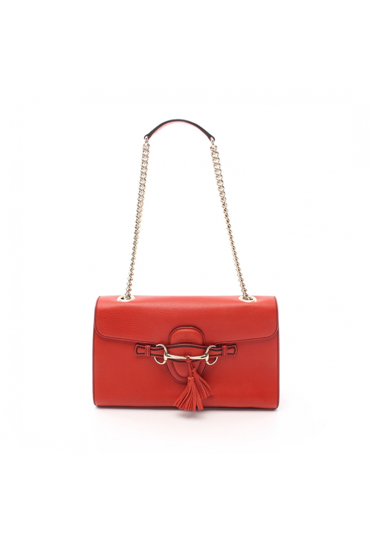 Gucci 二奢 Pre-loved GUCCI Emily Horsebit chain shoulder bag leather Red