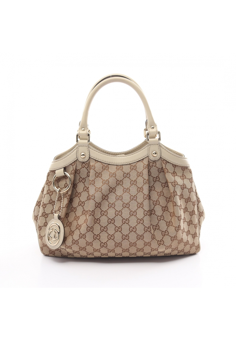 二奢 Pre-loved Gucci Sukey GG canvas Handbag canvas leather beige off white