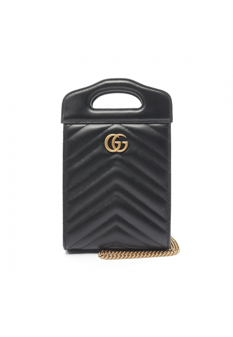 二奢 Pre-loved Gucci GG Marmont top handle mini Handbag leather black 2WAY