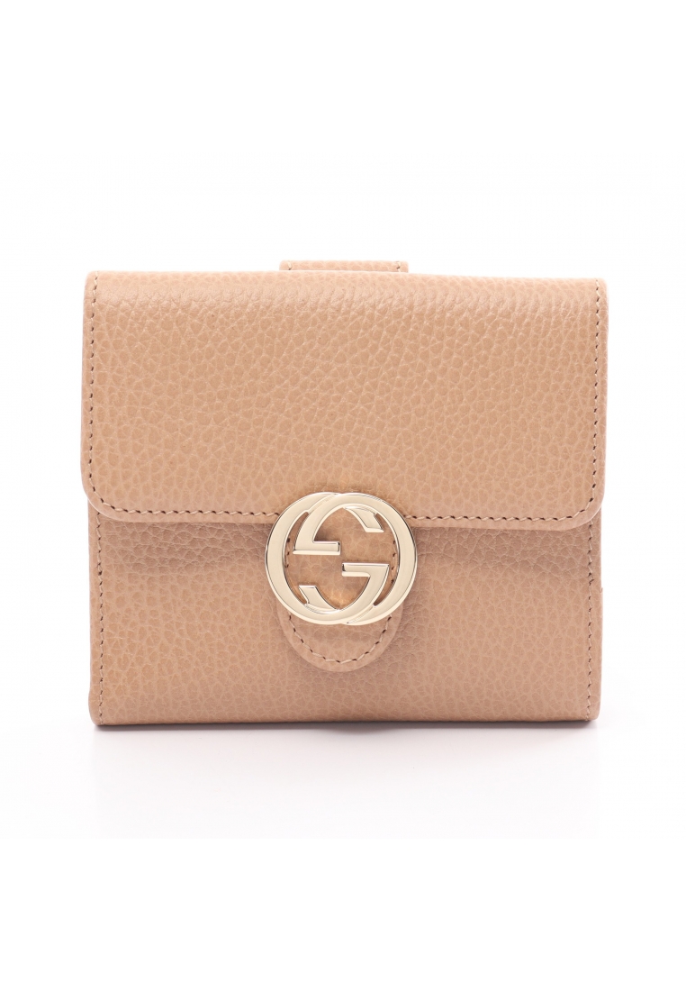 二奢 Pre-loved Gucci Interlocking G Bi-fold wallet W hook wallet leather beige